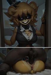 1boy 1girls ai_generated big_penis cryptiacurves five_nights_at_freddy's fnia fredina's_nightclub genderswap_(mtf) golden_freddy_(fnaf) penis tagme type_0