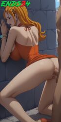 ai_generated ass ass_focus dress ends34 female nami one_piece sex sex_from_behind wall