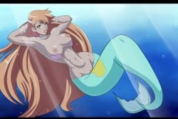 abs air_bubble annon armpits blue_eyes breasts brown_hair bubble clothing dark-skinned_female dark_nipples dark_skin earrings female female_only jewelry kasumi_(pokemon) large_breasts long_hair looking_at_viewer mermaid mermaid_misty_(pokemon) misty_(pokemon) monster_girl monsterification navel necklace nipples nude orange_hair pokemon pokemon_(game) pokemon_character shell shell_bikini solo thighs underwater vagina very_long_hair water