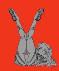 annoyed annoyed_expression ass ass_focus ass_grab asuka_langley_sohryu neon_genesis_evangelion plugsuit raven07 red_background sketch