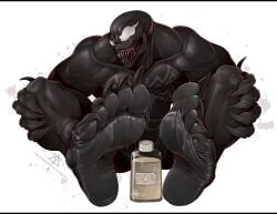 2024 5_fingers 5_toes alien barefoot black_bars black_body claws feet feet_focus finger_claws foot_fetish foot_focus humanoid humanoid_feet kredri letterbox male male_focus male_only marvel marvel_comics muscular muscular_male no_humans oil oiled oiled_feet oiled_up plantigrade pose smile soles solo solo_male spider-man_(series) symbiote teasing teasing_viewer teasing_with_feet toe_claws toes unknown_species venom_(marvel) white_background white_eyes wrinkled_feet wrinkles