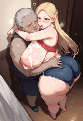 1girls ai_generated big_ass big_breasts bubble_butt cheating cum cum_on_breasts fat_ass gigantic_ass gigantic_breasts hug huge_ass huge_breasts large_ass large_breasts massive_ass massive_breasts mature_female milf missinga ntr old_man red_eyes thick_ass thick_thighs