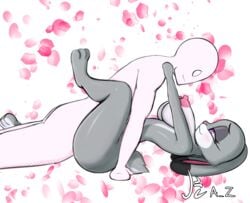 a_z_artist absurd_res anonymous anthro bedroom_eyes big_breasts blush breasts disney duo embrace female flower_petals from_front_position hi_res huge_breasts human judy_hopps lagomorph large_breasts leporid lying male male/female mammal missionary_position narrowed_eyes nipples nude on_back petals rabbit seductive sex side_view simple_background smile white_background zootopia