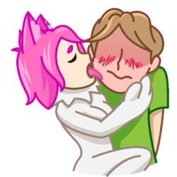 1boy 1boy1girl 1girls animated blush blush_lines blushing blushing_male bodysuit breasts cat_ears cat_tail catgirl faceless_male green_shirt heart jerma985 licking licking_cheek licking_face nekochan_(telegram) official_art pink_hair simple_background suggestive_gesture suggestive_posing tagme_(artist) telegram transparent_background unknown_artist