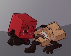 after_fellatio battle_for_dream_island bfdi blocky_(bfdi) blowjob cum cum_in_mouth cum_on_body cum_on_face gay licking_lips object_shows piercing woody_(bfdi) yaoi