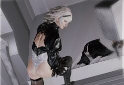 ass male male_only nier nier:_automata nier_(character) nier_(series) nier_replicant pose revealing_clothes suggestive thighs