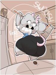 3:4 absurd_res anthro arthropod ass big_butt blattodea border bottom_heavy clothed clothing cockroach elisa_(maddeku) fancy_rat female female_anthro furgonomics grey_body grey_hair hair hi_res huge_butt huge_hips huge_thighs hyper hyper_butt hyper_hips insects maddeku mammal mouse murid murine rat rattiesteps rodent short_stack tail tail_through_skirt thick_thighs white_border wide_hips