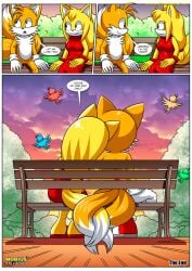 1boy 1girls anthro bbmbbf comic dialogue female let_me_love_you_(comic) male male/female mobian_(species) mobius_unleashed palcomix sega sonic_(series) sonic_boom sonic_the_hedgehog_(series) speech_bubble tails tails_the_fox zooey_the_fox