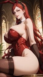 ai_generated bare_thighs bunny_ears bunny_girl bunnysuit gigantic_breasts grey_eyes hilda_boreas_greyrat huge_breasts huge_thighs light-skinned_female light_skin long_hair looking_at_viewer massive_breasts mature_female milf mushoku_tensei rabbit_ears red_hair sideboob smiling solo_female squatting sweat sweatdrop thick_body thick_female thick_thighs thighs voluptuous voluptuous_female xd696969