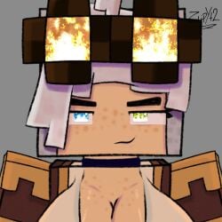 2d angry big_breasts drawn ender2435 flame glasses grace_(ender2435) gray_background happy looking_at_viewer meme minecraft red_eyes simple_background white_hair zlipyt2