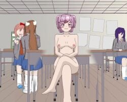 2d 2d_animation 4girls animated anus bandoanimation bare_shoulders blue_skirt blush blush_lines blushing both_eyes_closed breasts chair classroom classroom_desk closed_eyes crossed_legs desk doki_doki_literature_club eyes_closed fangs female_focus fingering fingering_partner fingers_in_pussy legs_crossed monika_(doki_doki_literature_club) mouth_open multiple_girls music naked naked_female natsuki_(doki_doki_literature_club) nipples notice_lines noticing nude nude_female nude_version nudity oerba_yun_fang one_eye_closed open_mouth pink_eyes pink_hair pussy sayori_(doki_doki_literature_club) school_chair school_desk showing_off showing_pussy sitting sitting_down sitting_on_chair skirt sound sound_effects spread_legs spreading tagme tongue tongue_out vagina video yuri_(doki_doki_literature_club)