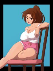 1girls alternate_costume fatal_fury female female_only jona_kazuo jonakazuo kof mai_shiranui shorts sitting solo street_fighter_6 tank_top the_king_of_fighters tights