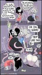 2024 absurd_res anthro ass big_butt black_hair bonnie_(maddeku) bottom_heavy breasts butt_crush butt_size_difference clothing digital_media_(artwork) dress duo elisa_(maddeku) english_text falling fancy_rat female fur grey_body grey_fur hair hi_res huge_butt huge_hips huge_thighs hyper hyper_butt maddeku mammal murid murine rat rattiesteps rodent sibling_(lore) sister_(lore) sisters_(lore) text thick_thighs underwear url wide_hips