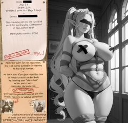 ai_generated anime black_tape blonde_hair bondage bounty_hunters covered_eyes edited elf fantasy female fictional huge_boobs huge_breasts market milf naked nude panties photoshop roleplay ropes slave slavegirl slavery special waifu waifumarket