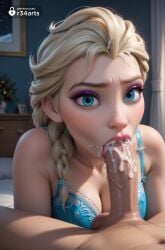 1boy 1boy1girl 1girls ai_generated artist_name bare_shoulders bed bedroom blonde_hair blowjob blue_bra blue_eyes bra braid breasts cleavage cum cum_in_mouth cum_on_hair cum_on_penis disney disney_princess elsa_(frozen) erection eyelashes eyeshadow facial fellatio frozen frozen_(film) frozen_2 gumroad_username hair_ornament hair_over_shoulder hi_res indoors lingerie lips lipstick long_hair looking_at_viewer makeup male_pubic_hair mascara medium_breasts nose oral patreon_username penis pink_lips pov pubic_hair purple_eyeshadow r34arts red_lips single_braid snowflakes solo_focus straight testicles thick_lips uncensored underwear veins veiny_penis web_address window