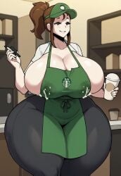 1girls ai_generated attractive barista beautiful big_breasts big_thighs bombshell_barista bottom_heavy breast_milking breasts brown_hair child_bearing_hips coffee coffee_cup content_smile curvaceous curves curvy curvy_body curvy_female curvy_figure curvy_hips dummy_thicc eli_(tail-blazer) employee_uniform fat_breasts fat_thighs female female_focus female_only giant_ass hands-free_lactation hourglass_figure hourglass_figured_female huge_boobs huge_breasts huge_thighs ice_latte lactating lactating_nipples lactating_through_clothing lactation lactation_through_clothes lactation_without_stimulation large_breasts large_thighs massive_breasts massive_hips meme milk milking milky_breast mommy_milkers not_my_oc pawg_build ponytail pretty restaurant sexy sexy_body smile smiley_face solo solo_female solo_focus thick_thighs tight_clothing tight_fit voluptuous voluptuous_female wide_hips