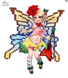 electric_guitar fairy fan_character flower_in_hair heterochromia kaze_(nakayoshikaze) monster_girl_encyclopedia panties red_flower small_breasts small_female solo_female