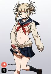 ai_generated big_breasts big_penis blonde_female blonde_hair blonde_hair_female boku_no_hero_academia cock colored dick fluids futanari futanari/female himiko_toga my_hero_academia penis sexy sexy_body sexy_pose testicles white_body white_girl white_skin yellow_eyes