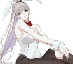 bai_yi_(path_to_nowhere) bowtie breasts breasts breasts bunny_ears bunnysuit cleavage clothed clothes clothing female female_focus female_only gray_hair hips long_hair long_hair_female moyashiuma1031 path_to_nowhere thighs tight_clothing tight_suit