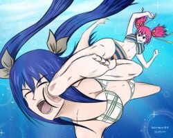 2girls anime bikini catfight chelia_blendy fairy_tail feet female fight fighting kick kicking nworld12 ryona swimsuit underwater wendy_marvell