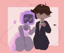 couple_(romantic) cute_face fanon_couple mariah_arts married_couple robot_girl sam_(mariah_arts) thick_thighs tv_head wedding_attire wedding_dress wedding_ring