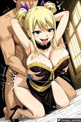 1girl1boy ahe_gao ahe_gao ahegao_face ai_generated arms_behind_head bangs bed bedroom bedroom_sex big_breasts blonde_female blonde_hair breast_grab buns choker cum cum_in_pussy cum_inside doggy_style doggy_style doggy_style dress fairy_tail female gigantic_breasts grabbing grabbing_breasts grabbing_from_behind hair_buns high_heels huge_breasts indoors indoors_sex lucy_heartfilia motion_lines omega_weirdo open_mouth patreon ribbon sex taken_from_behind tongue tongue_out