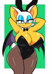 1girls anthro bat bat_wings big_breasts blue_eyes bunny_ears bunnysuit chiropteran female furry_funnychan leotard mobian_(species) pantyhose rouge_the_bat smile sonic_(series) voluptuous_female white_hair wings