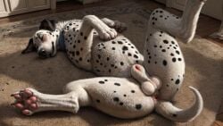 ai_generated ass ass_focus balls balls_focus black_nose canid canine canine_penis canis carpet dalmatian eyes_closed lying_down lying_on_floor penis_inside solo solo_focus