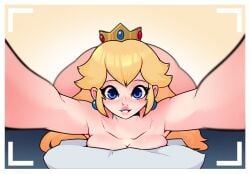 ass blonde blonde_female blonde_hair blonde_hair_female blue_eyes blue_eyes_female breasts crown dabble female hair looking_at_viewer mario_(series) nintendo nude princess princess_peach selfie smiling smiling_at_viewer solo tagme thick thick_ass thick_legs thick_thighs