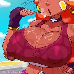 amber_(brawl_stars) boobs bouble_trouble_amber_(brawl_stars) brawl_stars breasts dark-skinned_breasts dark-skinned_female dark_skin huge_breasts nipple_bulge onicuicui sweat sweaty_breasts tagme wet_breasts