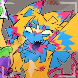 1:1 balloon blushcrunch_studio bodily_fluids cum cum_on_tongue cum_string dandy's_world fellatio female feral genital_fluids inflatable looey_(dandy's_world) male male/female oral penile pinata sex tongue tongue_out unknown_artist yatta_(dandy's_world)