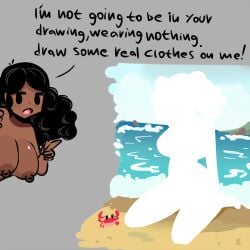 beach breaking_the_fourth_wall breasts bro_(murgoten) crab edit edited_image edited_screencap fully_nude looking_at_viewer murgoten pointing_at_another text waves white_silhouette