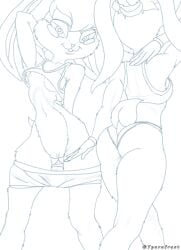 anthro ass big_butt breasts duo ears_down female female/female fur genitals hi_res humanoid lagomorph leporid lewdartistboy lola_bunny long_legs looney_tunes mammal nude pivoted_ears pussy rabbit scut_tail short_tail space_jam tail tparafrast warner_brothers