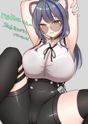 1girls alternate_version_available animal_ears aoi_mochio female fully_clothed huge_breasts oc