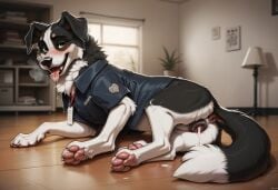 ai_generated border_collie canine_pussy college cum domestic_dog maceythecollegesecuritydog_(barkpark606) original_character security_guard solo