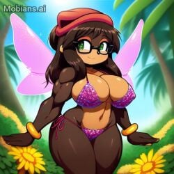 1female 1girls ai_generated bikini brown_hair brown_hair_female brunette_hair dan16369336 female female_only floral_pattern furry glasses green_eyes green_eyes_female muscular muscular_female skimpy skimpy_bikini sole_female string_bikini swimsuit swimwear tagme tagme_(artist) tagme_(character) thick_thighs twitter_link wings