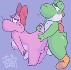 1boy 1futa 2024 anthro ass balls big_breasts big_butt birdo birdo_(character) blush bow_ribbon breasts clothing digital_drawing_(artwork) digital_media_(artwork) dinosaur duo erection female female_penetrated footwear genitals green_body green_yoshi hi_res humanoid_genitalia humanoid_penis jellybeankofi male male/female male_penetrating male_penetrating_female mario_(series) nintendo nipples nude open_mouth penetration penis pink_body prehistoric_species reptile scalie sex shoes simple_background tail yoshi yoshi_(character)