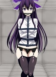 2d bondage breasts clothed date_a_live light-skinned_female long_hair purple_eyes purple_hair socks thighhighs thighs yatogami_tohka