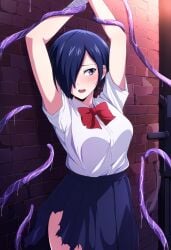 1girls ai_generated blue_hair female kirishima_touka tagme tentacles tokyo_ghoul