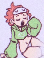 big_sleeves big_thighs brookenwingz crop_top femboy feminine_male ginger ginger_hair girly hoodie midriff nnenyov orange_hair pajamas panties pico&#039;s_school pico_(newgrounds) rawr sharp_teeth sleepy solo stomach thick_thighs white_eyes white_panties widow&#039;s_peak yawn yawning