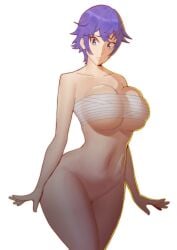 athletic_female atlus big_breasts big_butt big_thighs binding blue_eyes blue_hair bound_breasts doublehero large_breasts large_thighs persona persona_4 shin_megami_tensei shirogane_naoto short_hair stacked thick_thighs thunder_thighs tomboy tummy wrappings