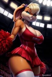 ai_generated anthro cheerleader cheerleader_outfit cheerleader_uniform furry lola_bunny looney_tunes pom_poms seductive tagme tune_squad video