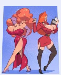 2d 2d_(artwork) 2d_artwork ass big_breasts breasts crossover female gewd-boi hair huge_breasts jessica_rabbit jessica_rabbit_(cosplay) outfit outfit_swap powerpuff_girls red_clothing red_dress red_outfit sara_bellum tagme thick thick_ass thick_hips thick_legs thick_thighs who_framed_roger_rabbit