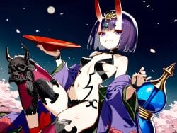 ai_generated horn japanese_clothes junichoon purple_eyes purple_hair shuten_douji_(fate) shuten_douji_(fate/grand_order)