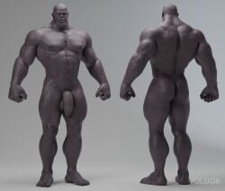 1boy ass back_view bald balls bara barazoku front_view male male_only marvel marvel_comics muscular muscular_male penis purple_body purple_skin solo solo_male thanos voluox