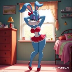 ai_generated bedroom buster_bunny busty_bunny high_heels miniskirt mtf_transformation rule_63 tiny_toon_adventures