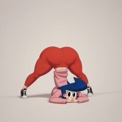 ai_generated ass big_ass big_breasts big_butt black_eyes blue_hair breasts clothed darla_myers female female_only get_blake gigantic_ass high_quality highres huge_ass jack-o_pose looking_at_viewer pink_shirt red_pants seductive_smile solo solo_female thick_thighs untucked_shirt user_zhfj2523 wide_hips