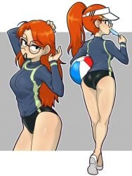 1female 1girls 2024 ass ball beach_ball cap cartoon_network centinel303 clothed clothed_female clothing female female_only glasses hand_on_hair hand_on_head holding_popsicle human infinity_train lifeguard light-skinned_female light_skin long_hair long_orange_hair long_sleeves looking_at_viewer looking_back orange_hair ponytail popsicle popsicle_in_mouth seductive shoes solo standing sucking_popsicle swimsuit swimwear thighs tulip_olsen twitter_link white_shoes