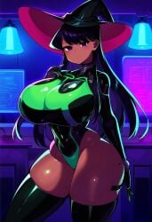 1female 1girls ai_generated asian asian_female big_breasts big_breasts big_breasts black_hair black_hair_female curvy curvy_body curvy_figure cyborg dan16369336 dark-skinned_female dark_skin female female_only green_latex japanese japanese_female komi-san_wa_komyushou_desu komi_shouko latex light-skinned_female light_skin long_hair long_hair_female pale_skin pale_skinned_female purple_eyes purple_eyes_female skimpy sole_female