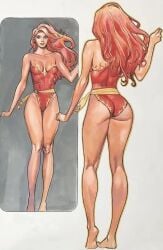 bikini dark_phoenix fire jean_grey marvel marvel_comics mirror one-piece_swimsuit phoenix_(x-men) shy try_on x-men